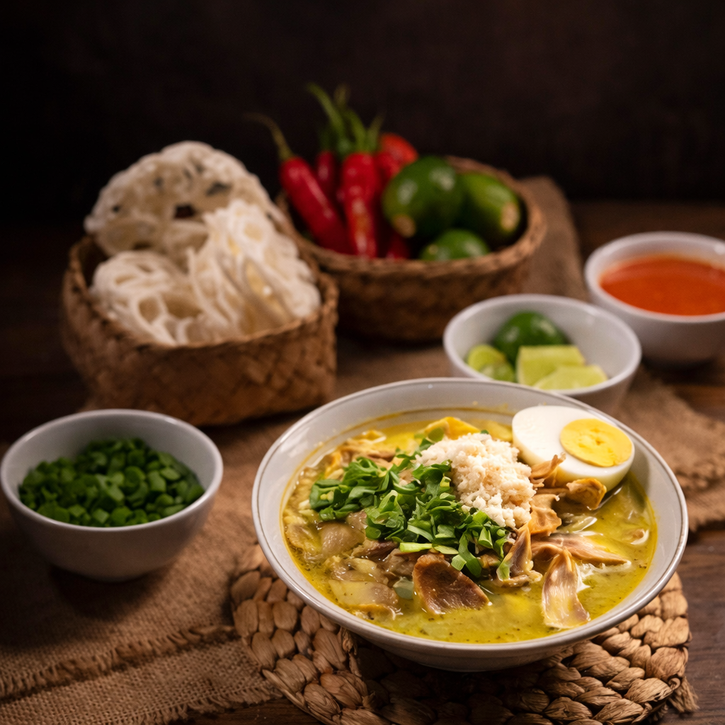 Soto Ayam Paha + Nasi + Telur Rebus + Es Teh Manis